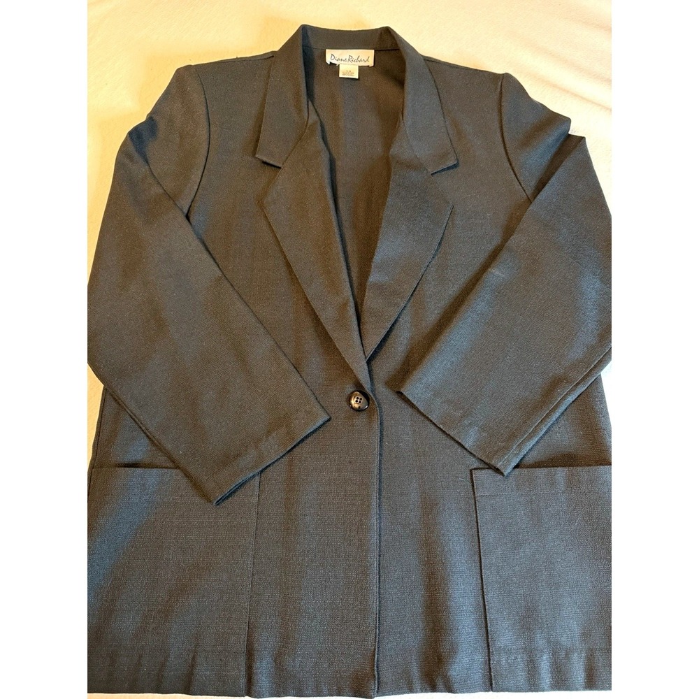 Vintage 80s Diane Richard Black Blazer Womens Size 14 Made USA Career Jacket